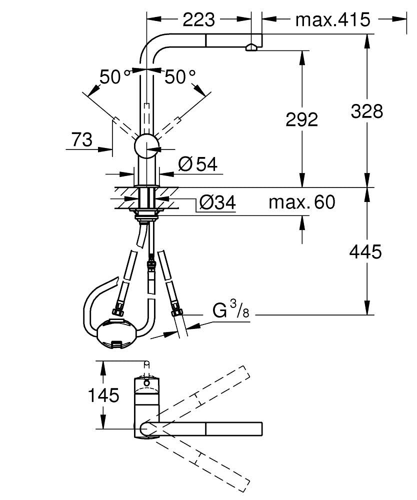 GROHE Minta, Grifo de cocina Ref 32168DC0 caño alto extraíble