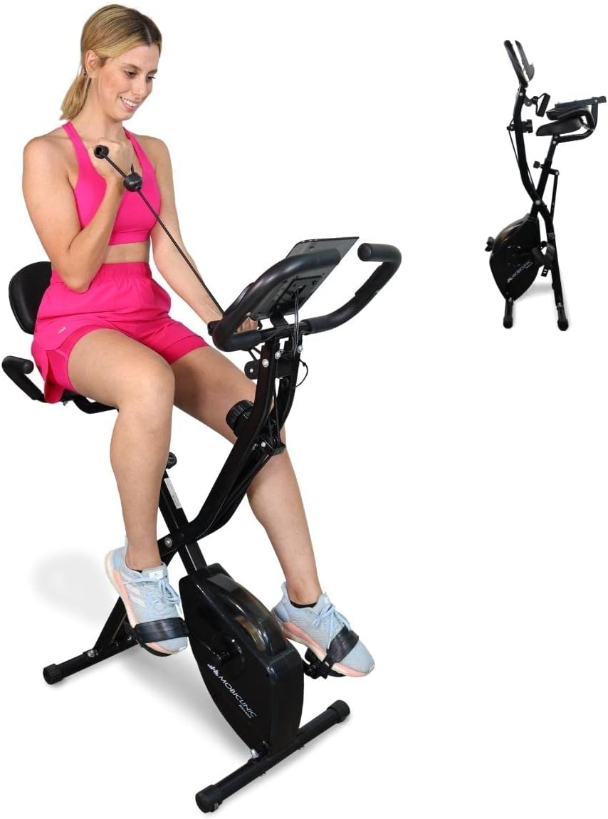 Mobiclinic Fitness, Bicicleta estática plegable + Cintas de resistencia, 2 en 1, 8 niveles, Trainer X-Bike