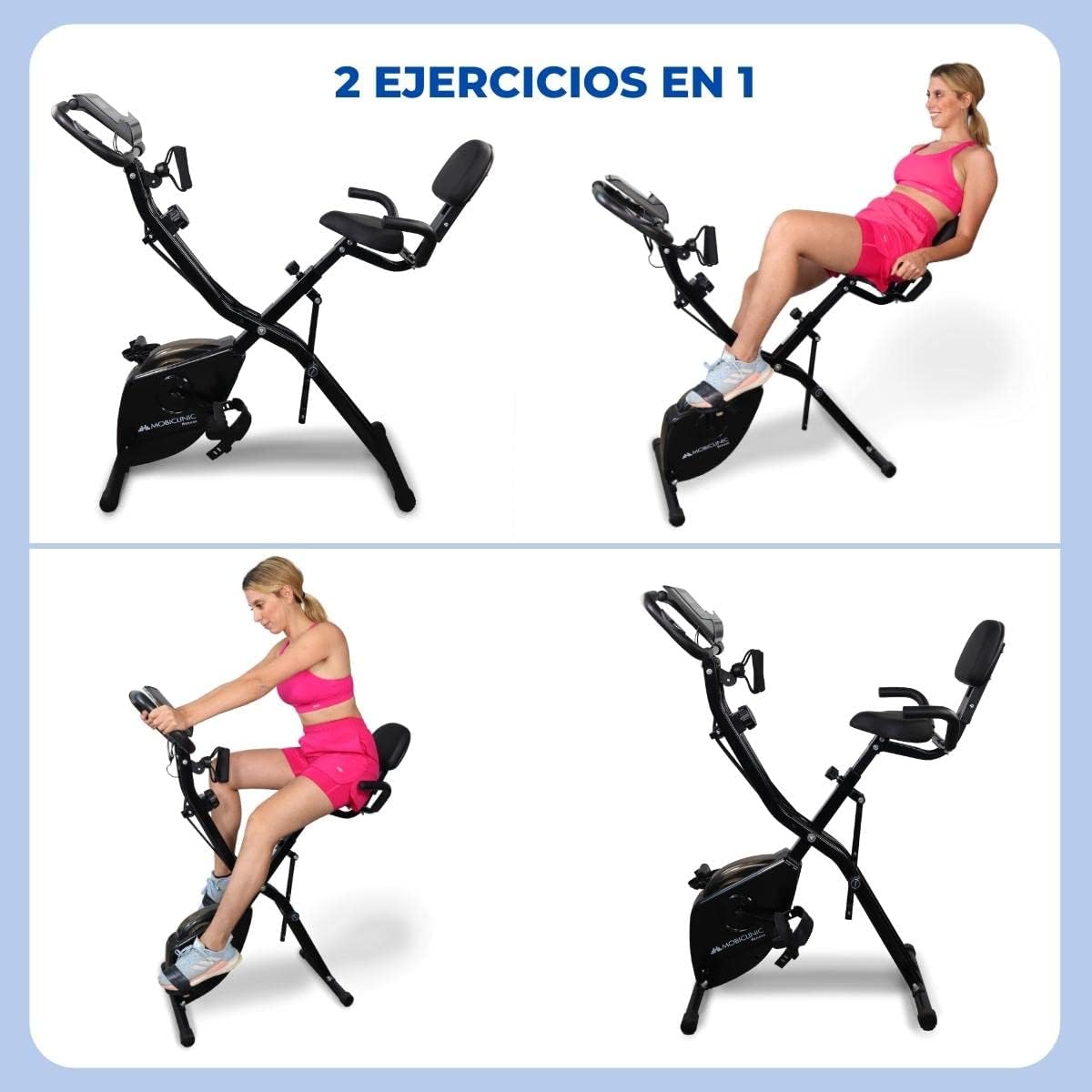 Mobiclinic Fitness, Bicicleta estática plegable + Cintas de resistencia, 2 en 1, 8 niveles, Trainer X-Bike