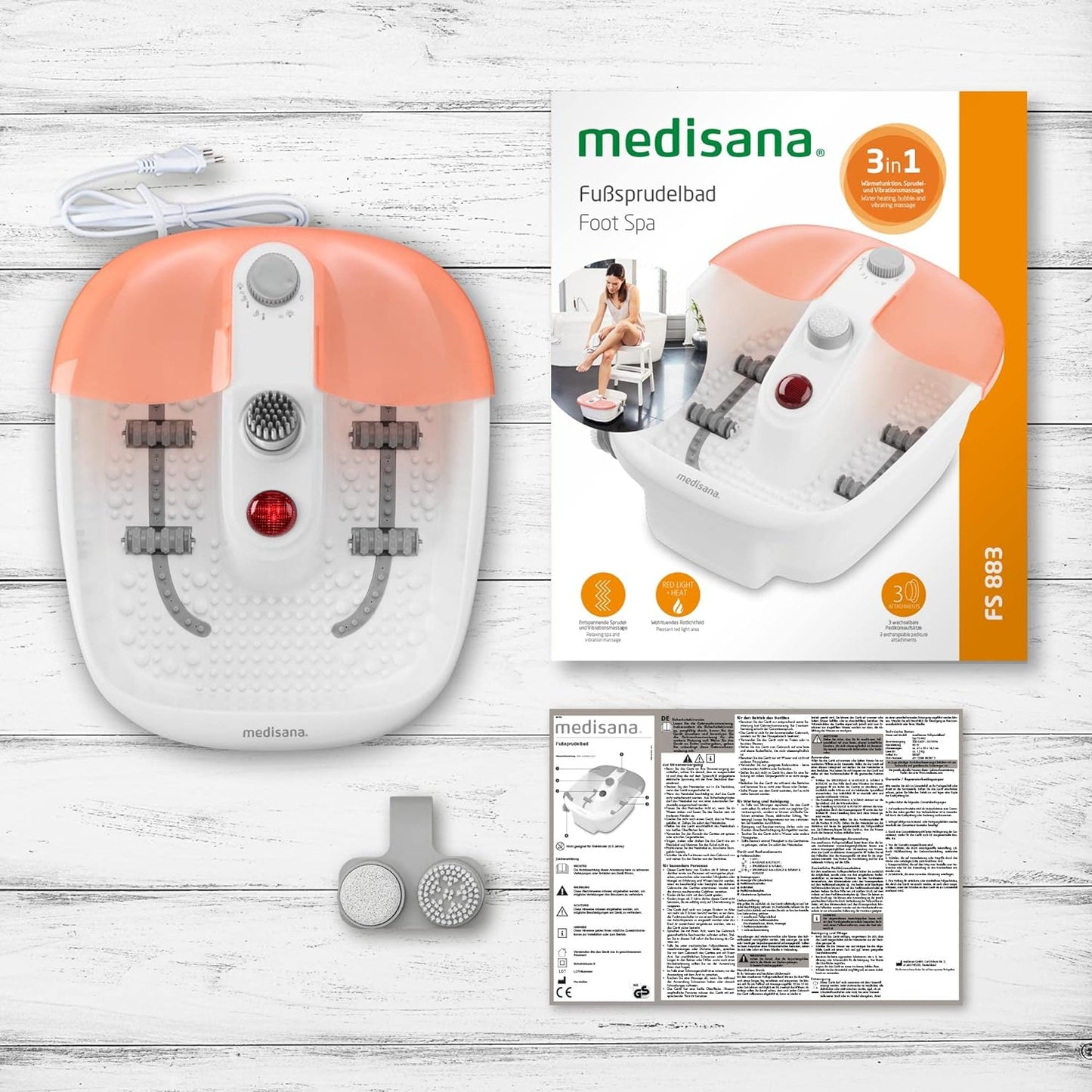 Medisana Spa para pies con masaje de reflexología podal - baño de pies eléctrico con calefacción de agua, masajes de vibración y accesorios de pedicura.