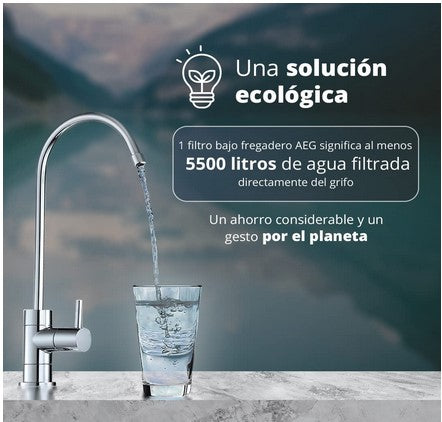 AEG AEGRO Sistema de Ósmosis Inversa, Filtración de Agua en 3 Etapas, Reducción de Plomo, Arsénico y Cloro